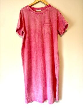 NWT Ces Femme Pink Mineral-Wash Short Sleeve Pocket T-Shirt Dress XL